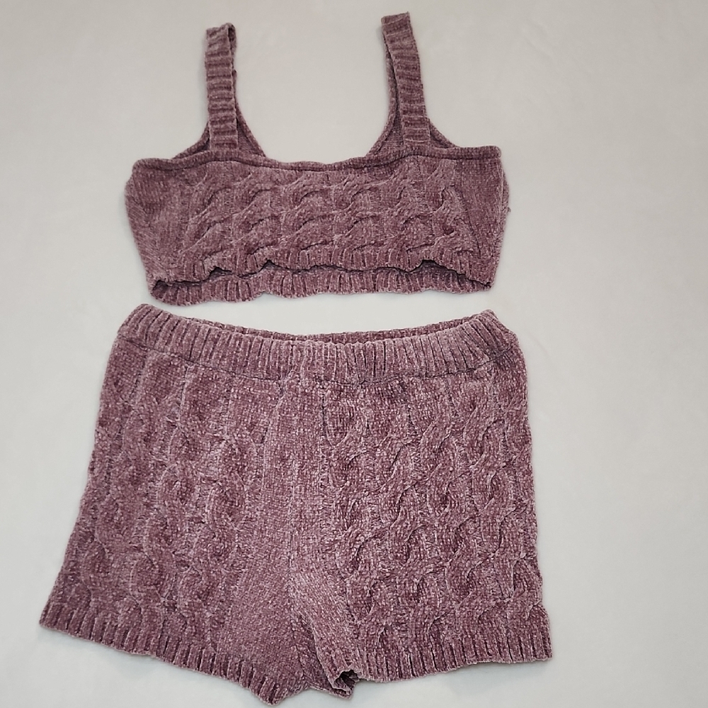Women's Pink Chenille Crop Top And Shorts M - Picture 4 of 7